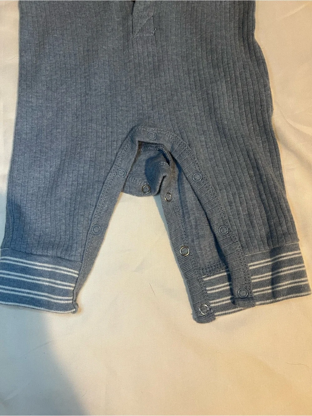 Rabbit + Bear Blue Ribbed One-Piece with Stripe Accent and Matching Hat Size 0-3